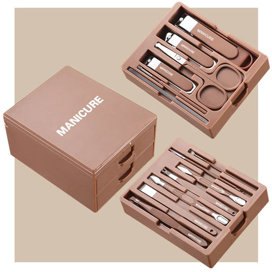 Brown Premium 13-in-1 Manicure & Grooming Kit