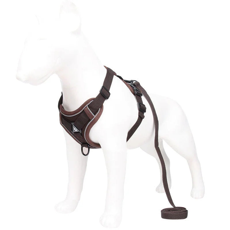 Brown Reflective Mesh Dog Harness and Leash Set