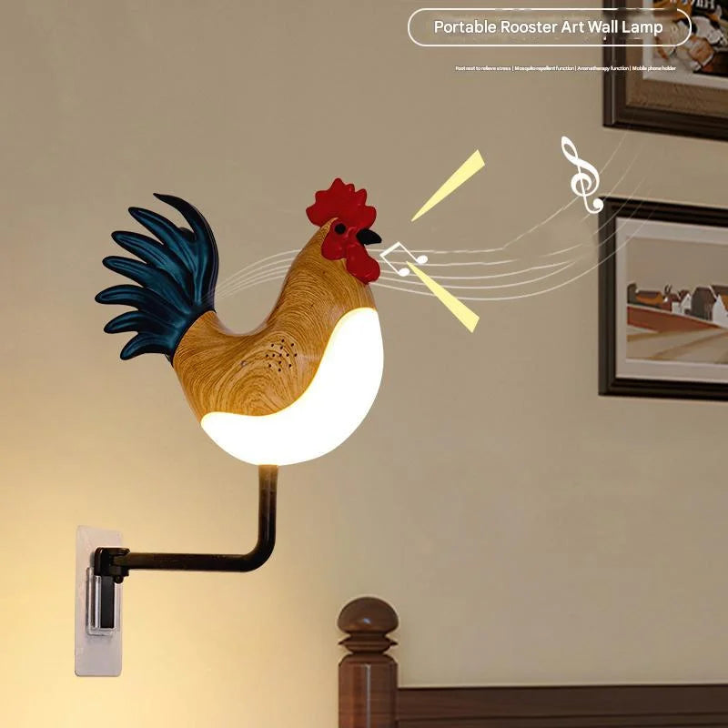 Brown USB Rechargeable Rooster Wall Lamp with Sound