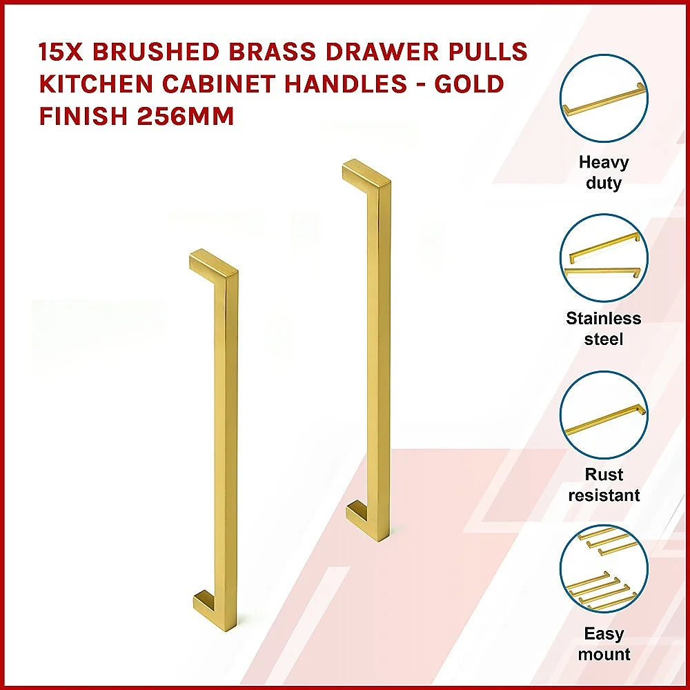 Brushed Brass Drawer Pulls Set of 15 - Kitchen Cabinet