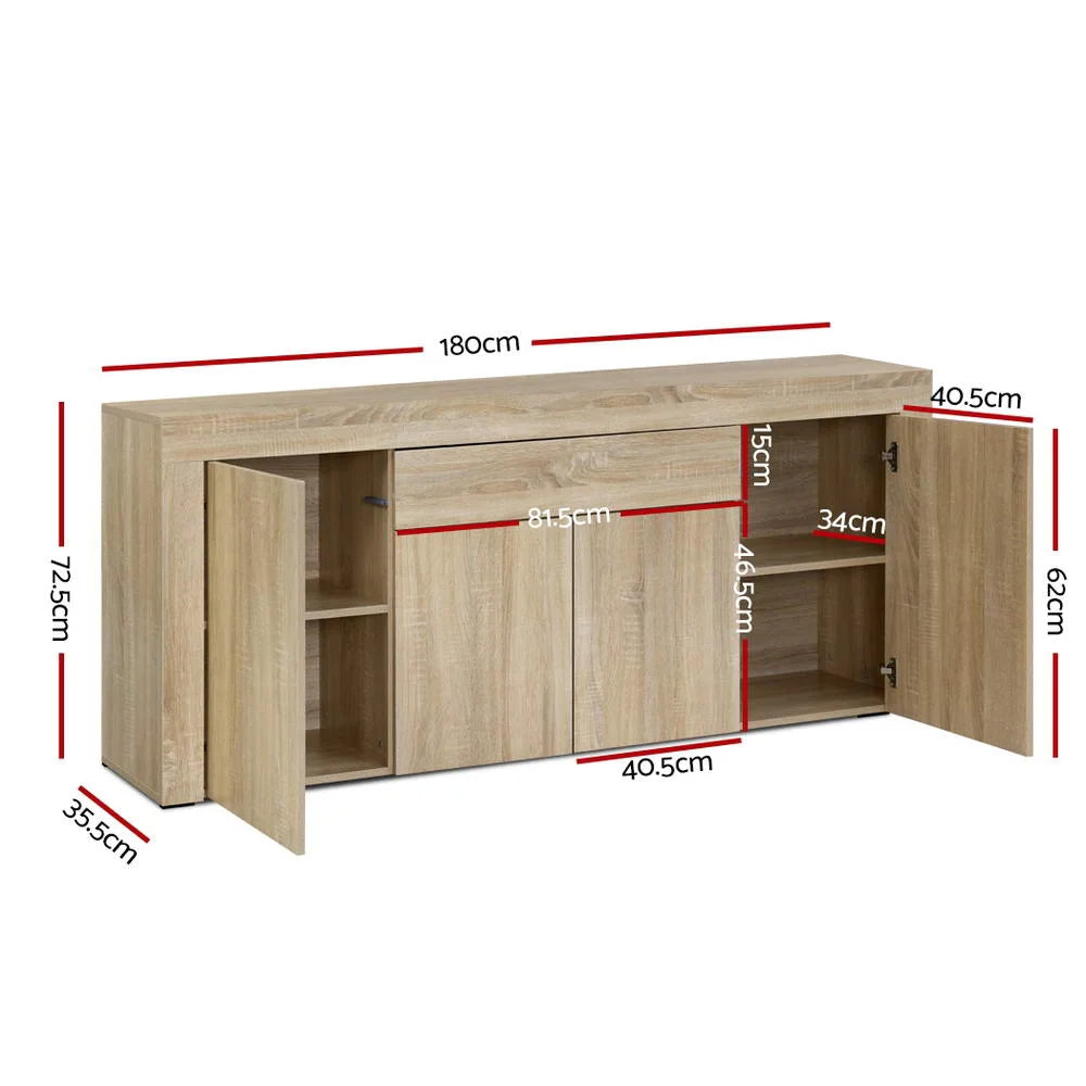Buffet Sideboard Cabinet Storage 4 Doors Cupboard Hall Wood
