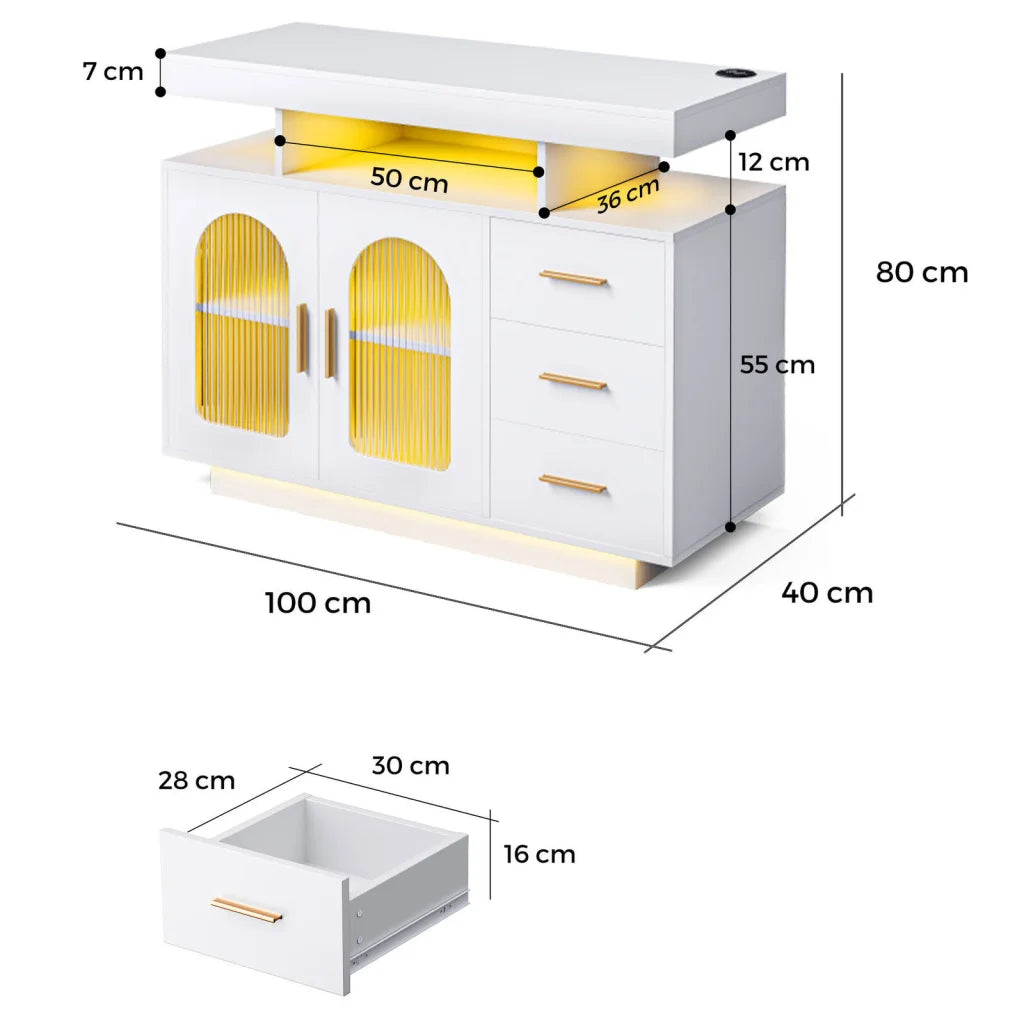Buffet Sideboard Cabinet With RGB LED Light and Charging