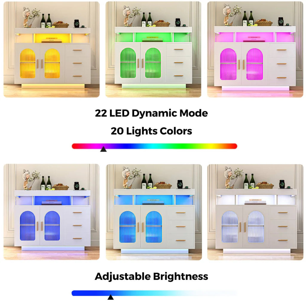 Buffet Sideboard Cabinet With RGB LED Light and Charging