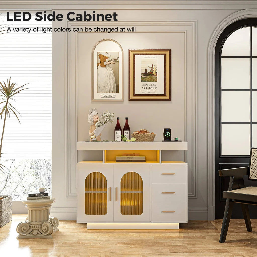 Buffet Sideboard Cabinet With RGB LED Light and Charging