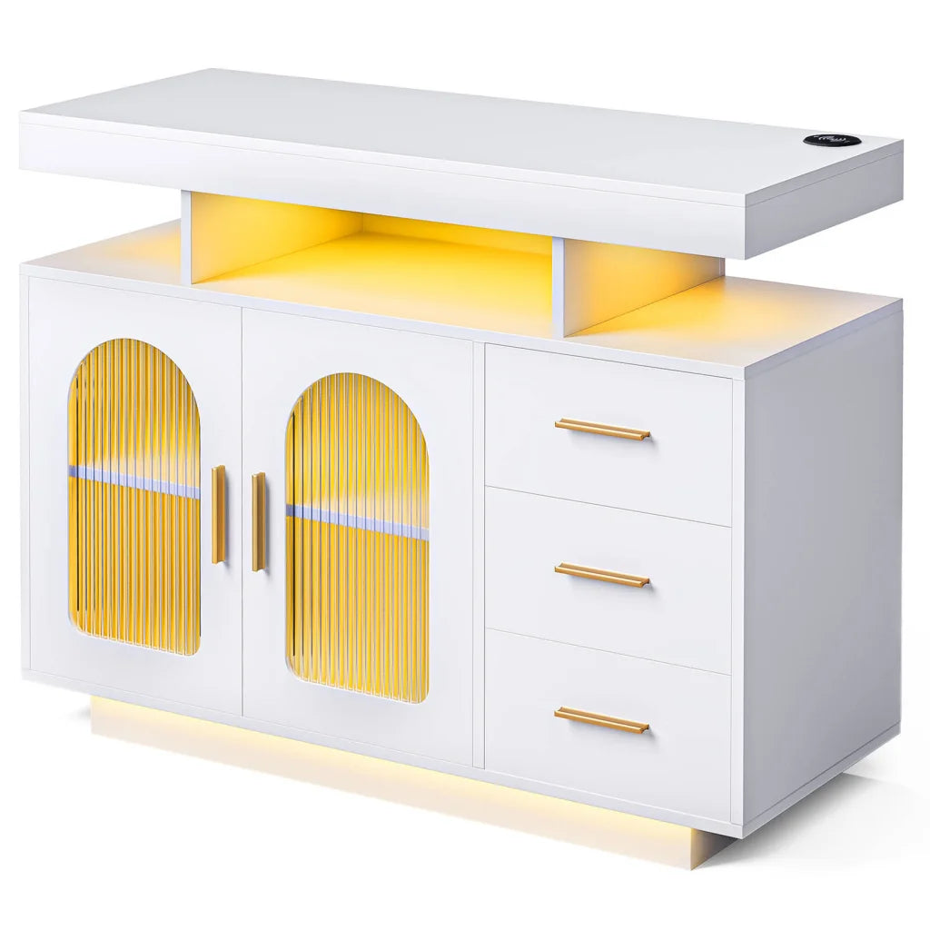 Buffet Sideboard Cabinet With RGB LED Light and Charging