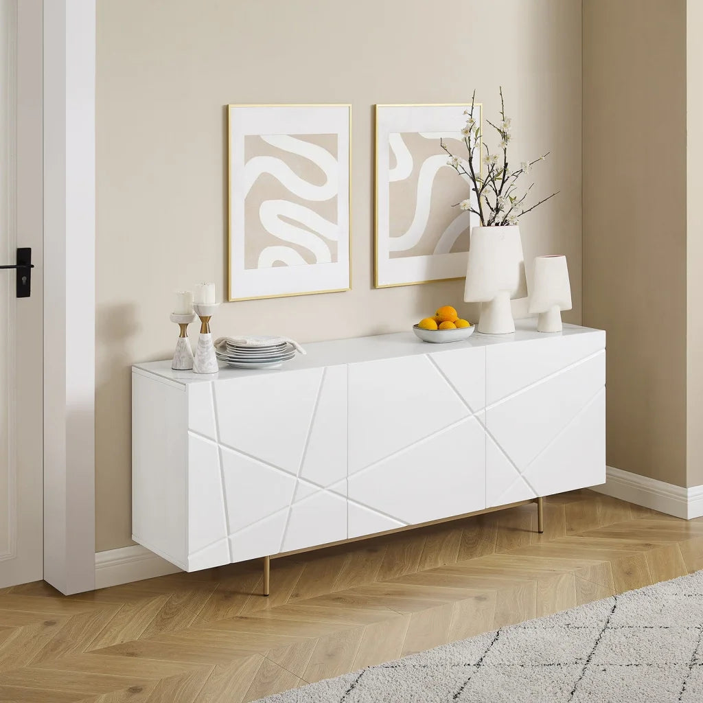 Buffet Sideboard Colour Ceramic Top MDF in Glossy White