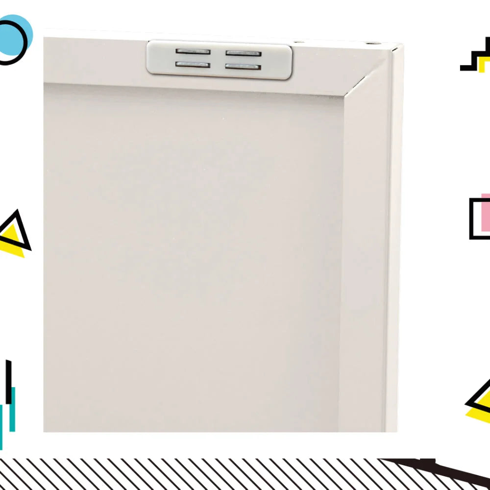 White metal storage cabinet with drawer storage and cupboard doors