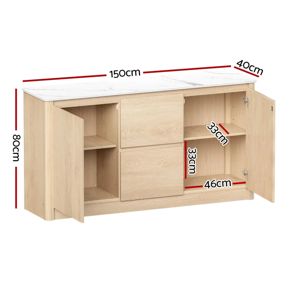 Buffet Sideboard with Marble Style Tabletop - Pine