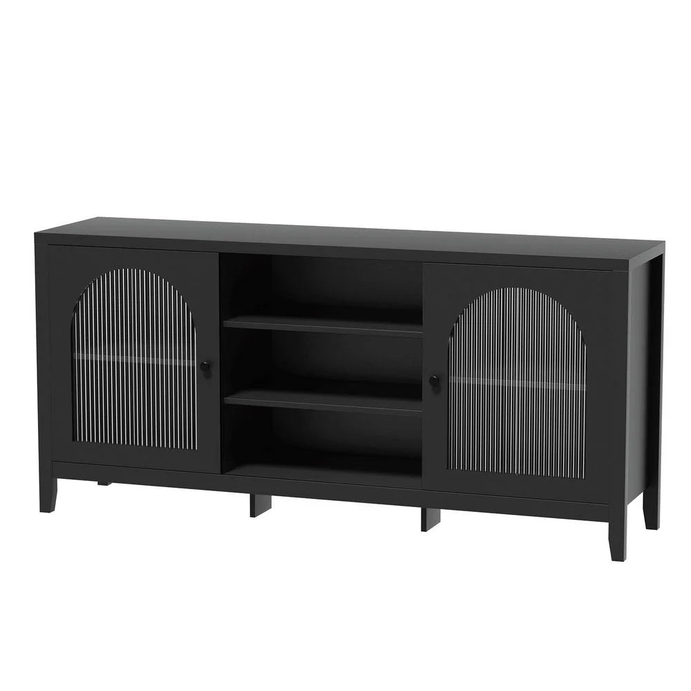 Buffet Sideboard with Shelves & Double Doors - Black