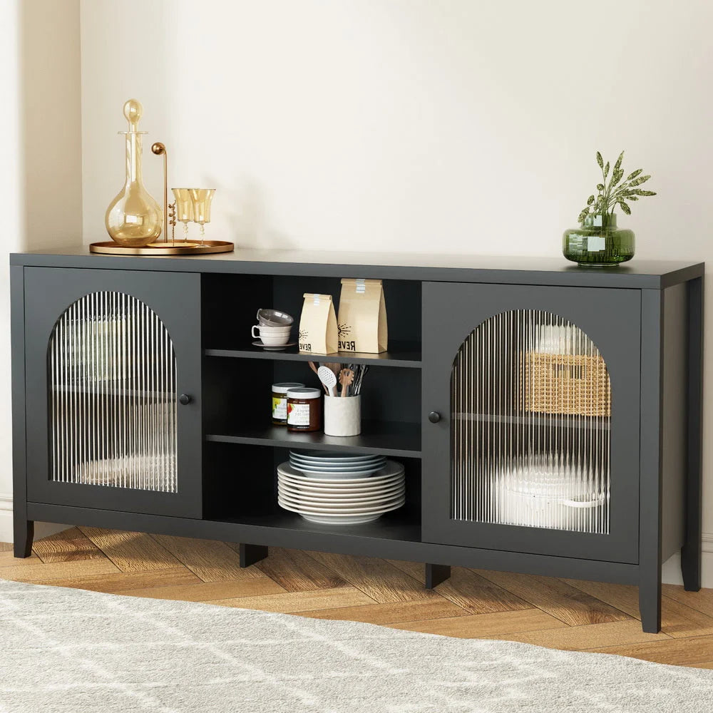 Buffet Sideboard with Shelves & Double Doors - Black