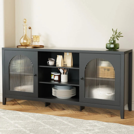 Buffet Sideboard with Shelves & Double Doors - Black