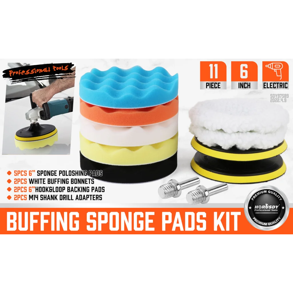 Buffing Waxing Pads Kit 11Pc Sponge Set 6’’ Car Polisher