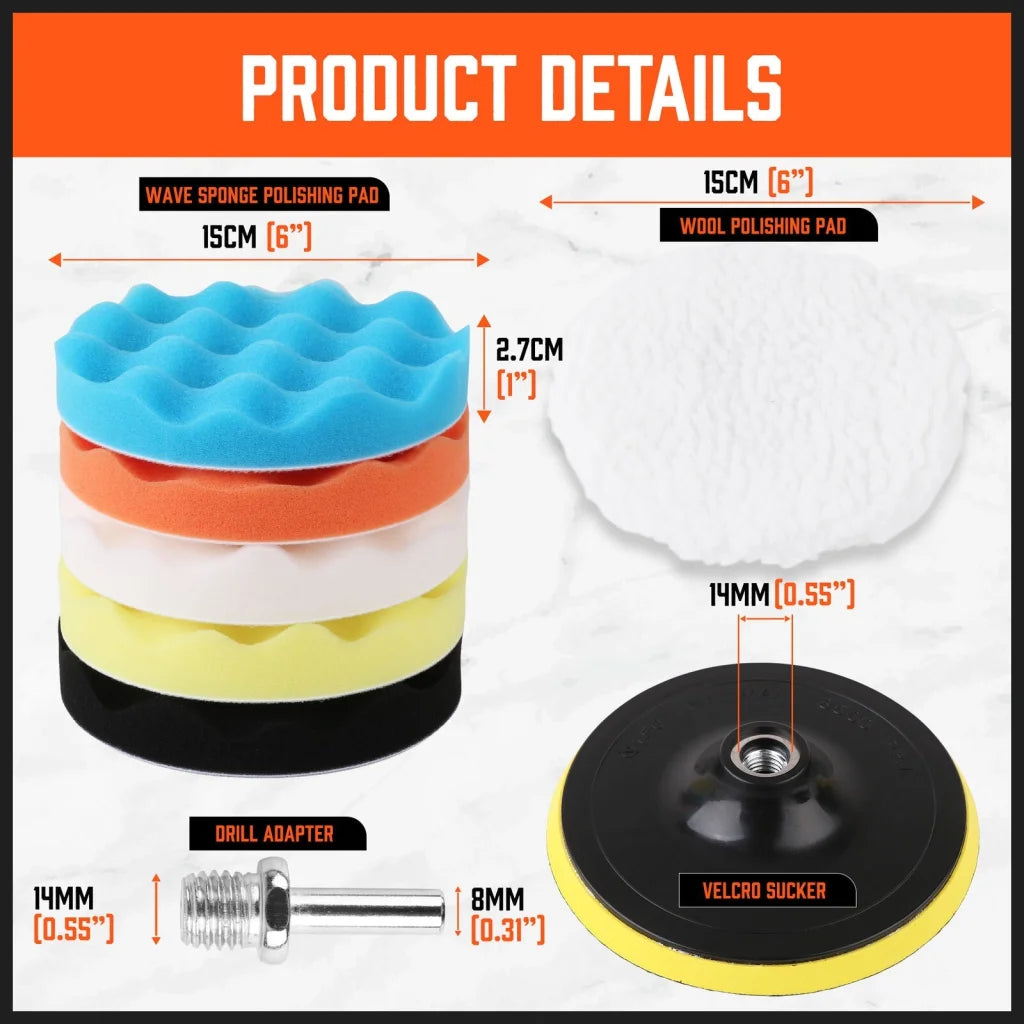 Buffing Waxing Pads Kit 11Pc Sponge Set 6’’ Car Polisher