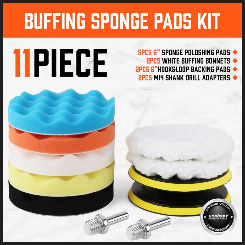 Buffing Waxing Pads Kit 11Pc Sponge Set 6’’ Car Polisher