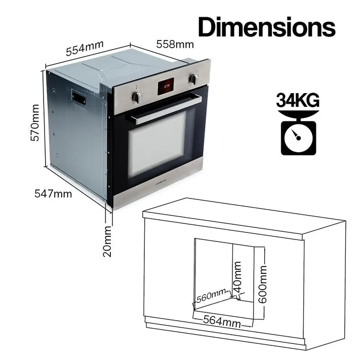 Built-in Oven Fan Forced 80L Stainless Steel - EuroChef