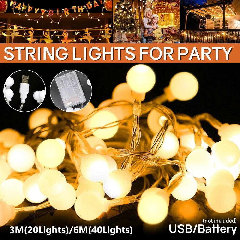 Bulb Ball Fairy String Strips Lights Home Garden Lamp