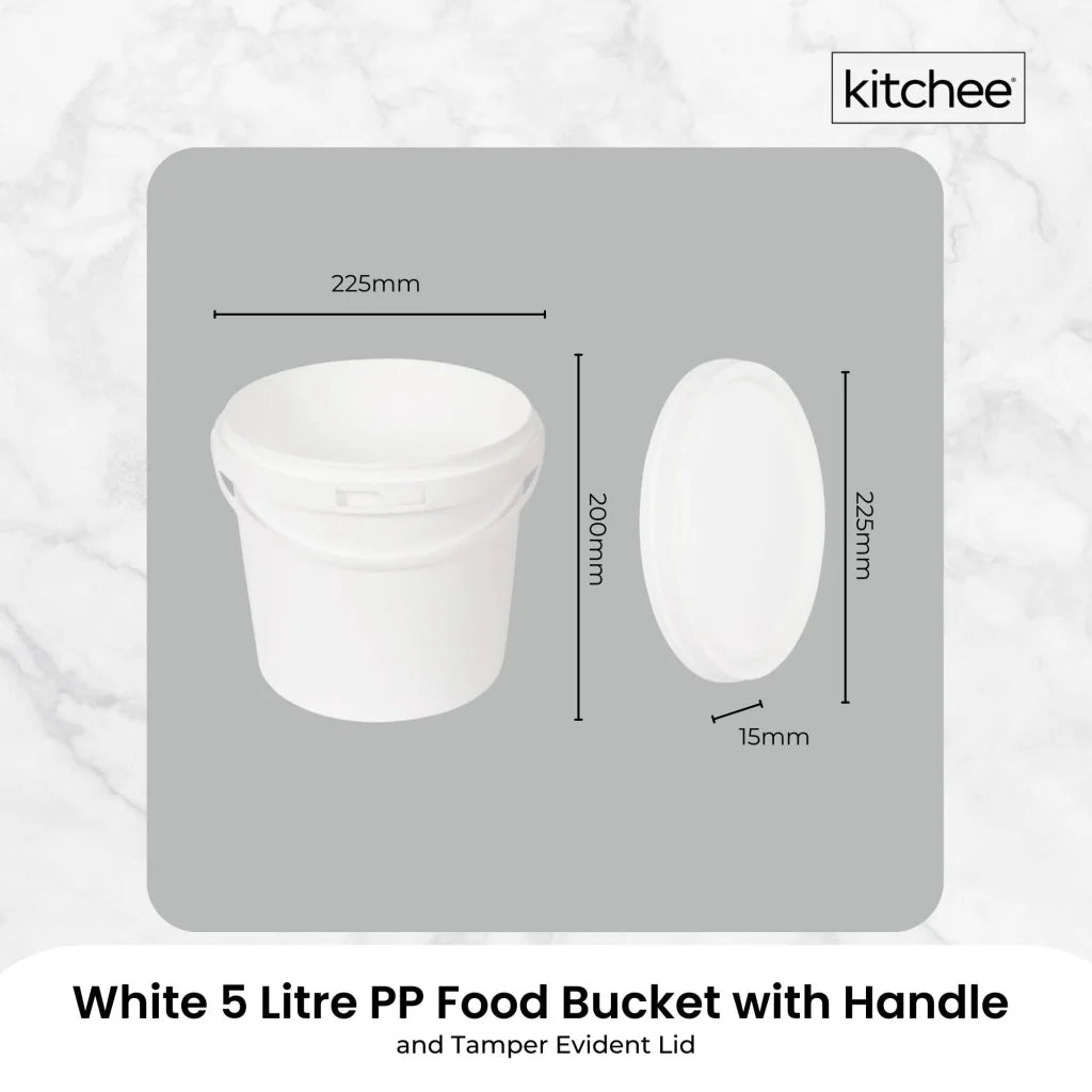 Bulk 10x 5L Plastic Buckets with Lids - Empty White