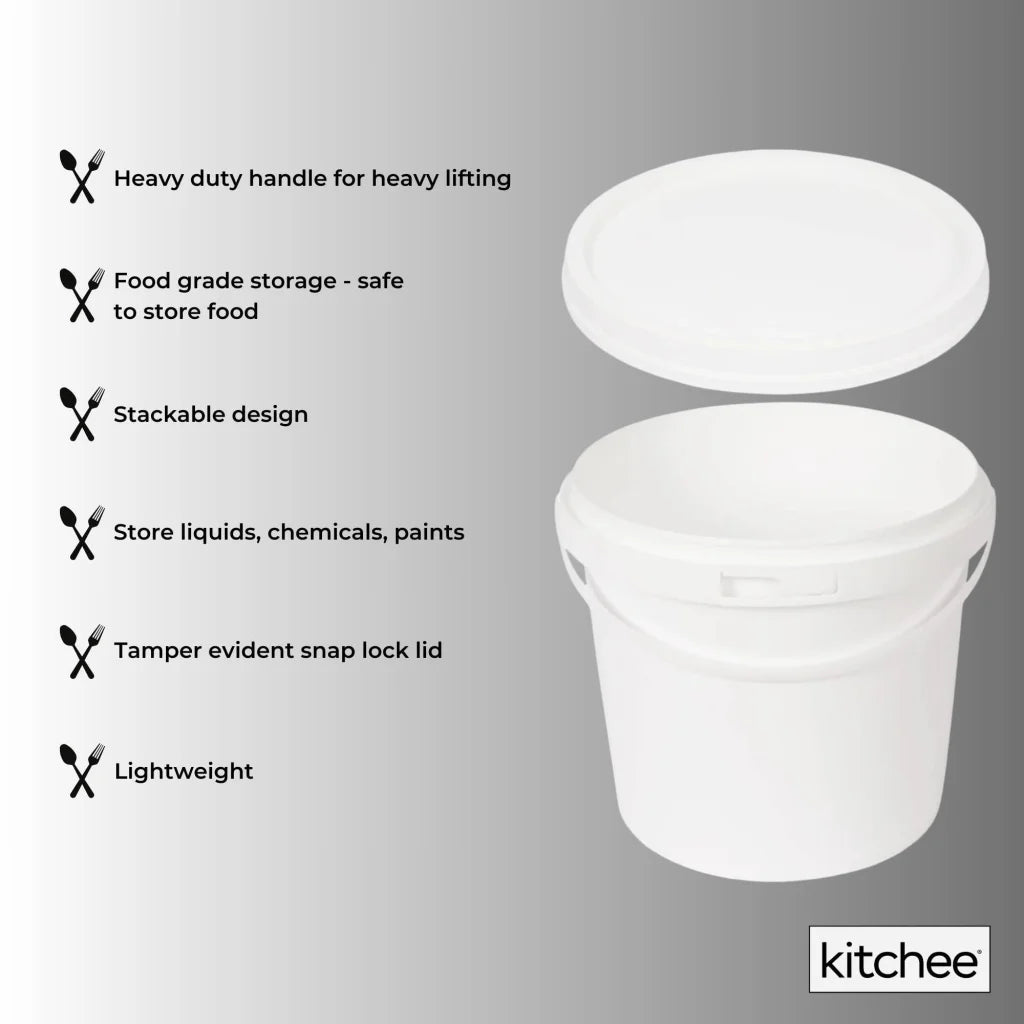 Bulk 10x 5L Plastic Buckets with Lids - Empty White