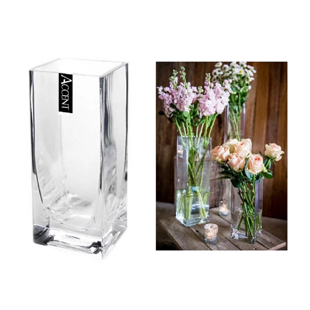 bulk 12 Glass Decorative Square Vase 20cm - Home & Garden >