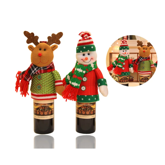 bulk 12 Xmas Bottle Costume Reindeer & Snowman Assort 19cm