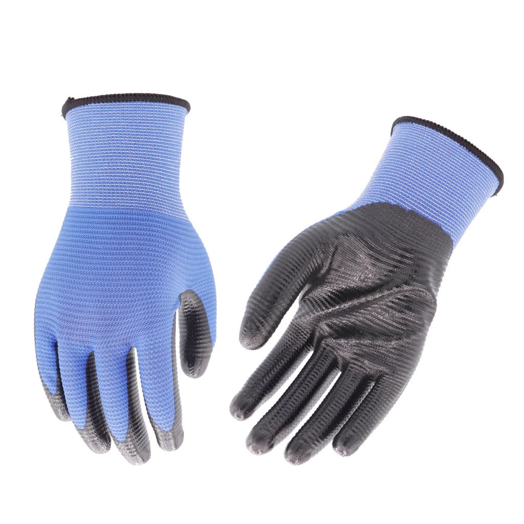 bulk 24 Blue U3 Polyester Shell w Black Nitrile Garden