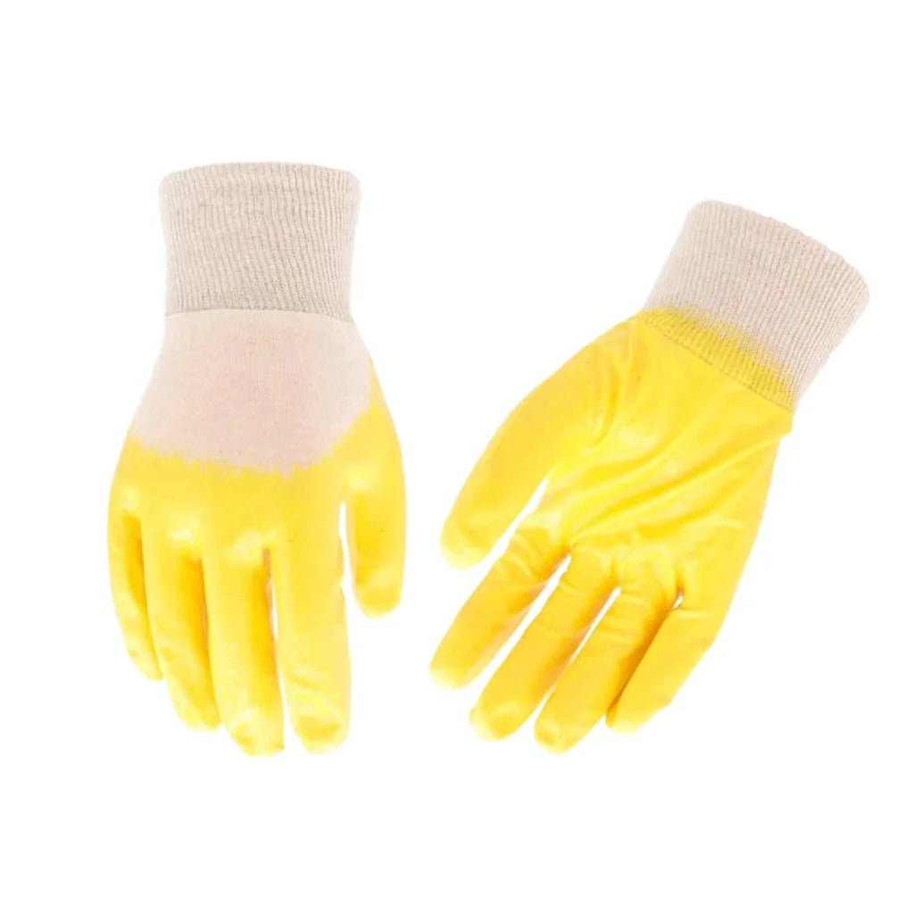 bulk 24 Yellow Nitrile Garden Gloves Coated w Interlock
