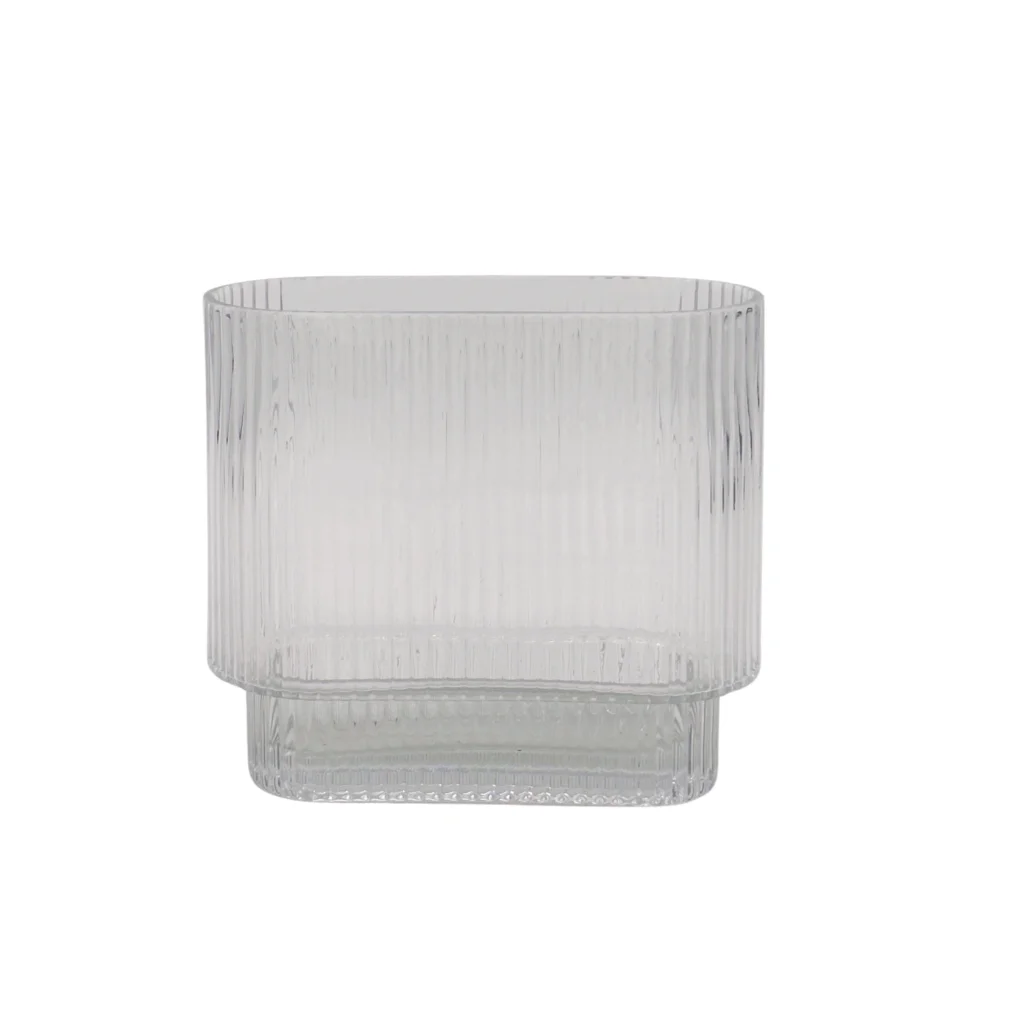 bulk 6 Clear Rippled Glass Vase Oval 20x20cm - Home &