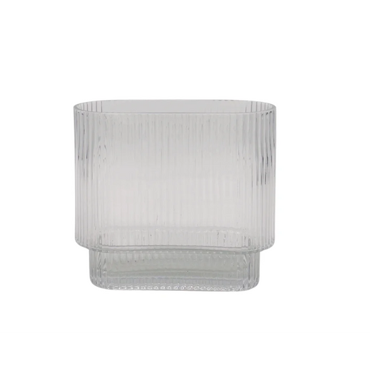 bulk 6 Clear Rippled Glass Vase Oval 20x20cm - Home &