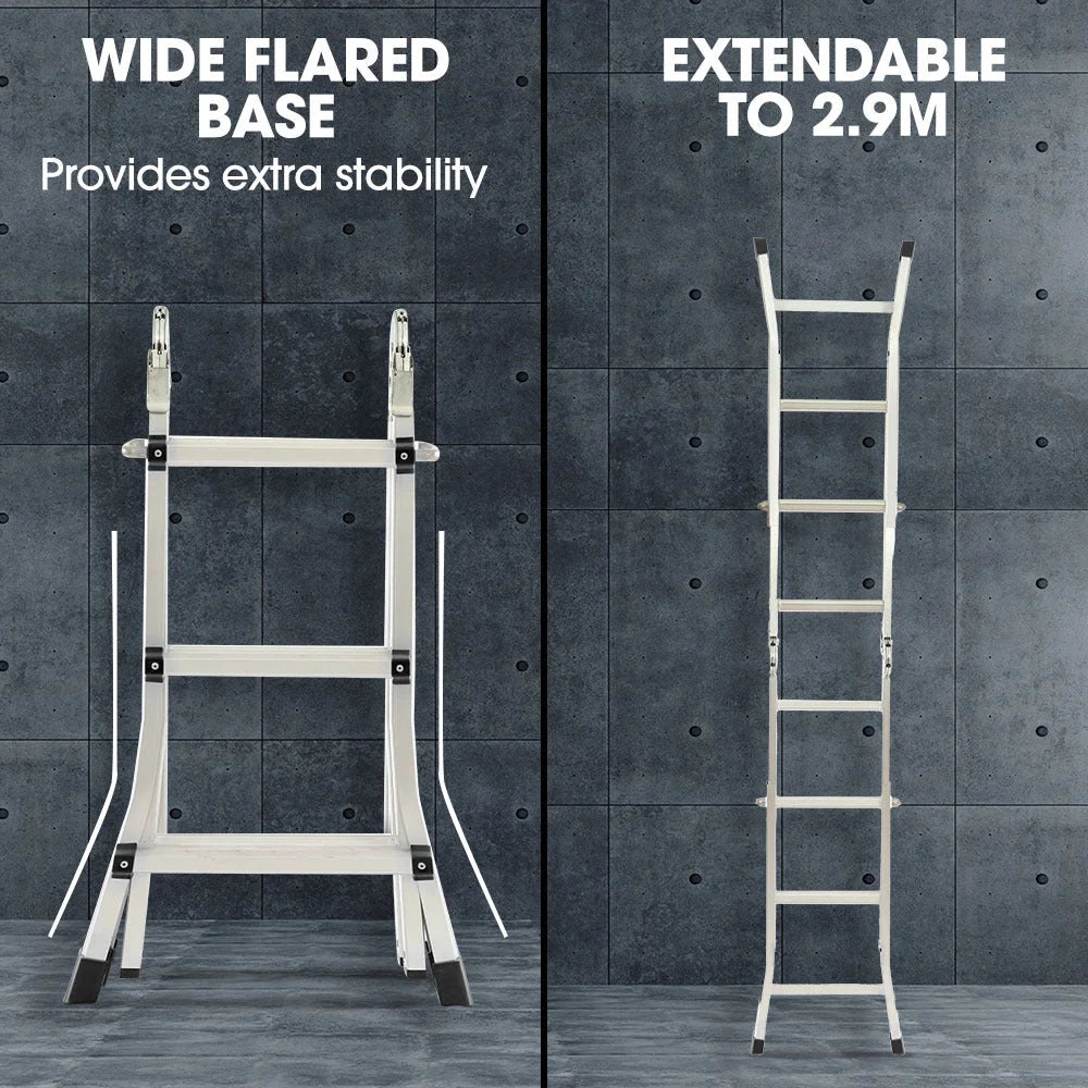 Bullet 2.9m Folding Aluminium Multipurpose Ladder w/