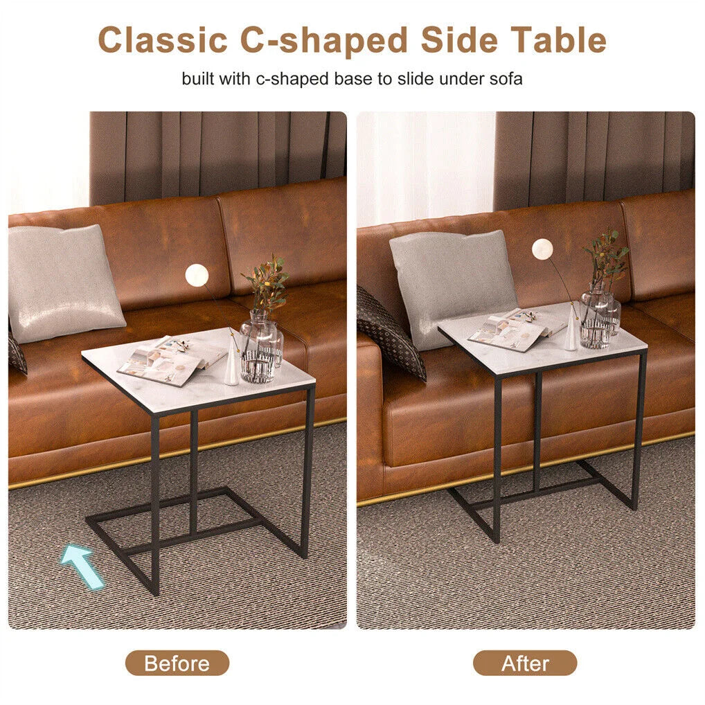 C Shape Sofa Side End Table Sintered Stone Black White