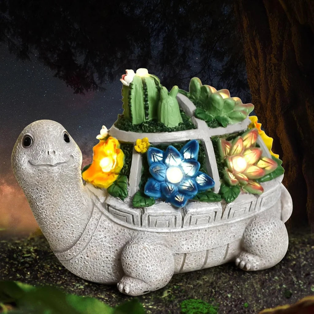 Cactus turtle Charming Solar-Powered Animal Garden Statue