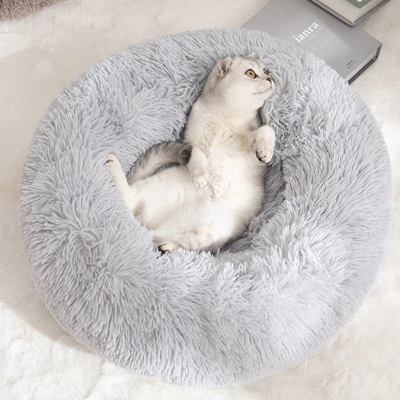 Calming Donut Pet Bed -Soft Faux Fur Anti-Anxiety Fluffy