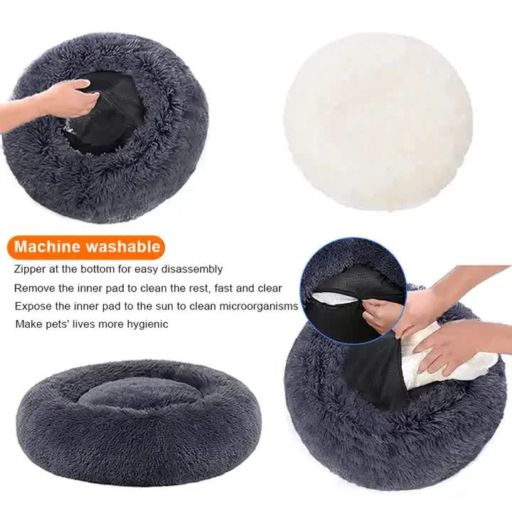 Calming Donut Pet Bed -Soft Faux Fur Anti-Anxiety Fluffy