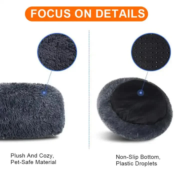Calming Donut Pet Bed -Soft Faux Fur Anti-Anxiety Fluffy