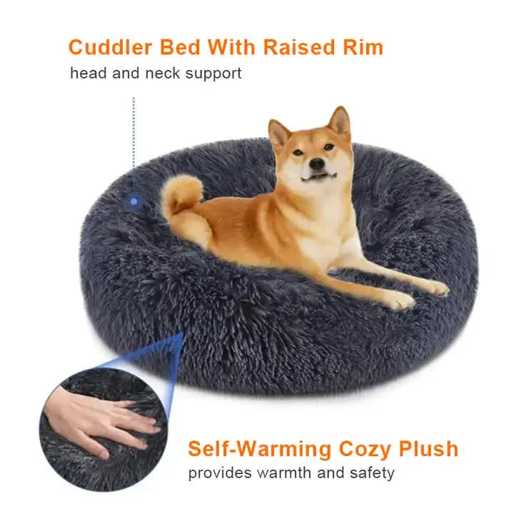 Calming Donut Pet Bed -Soft Faux Fur Anti-Anxiety Fluffy