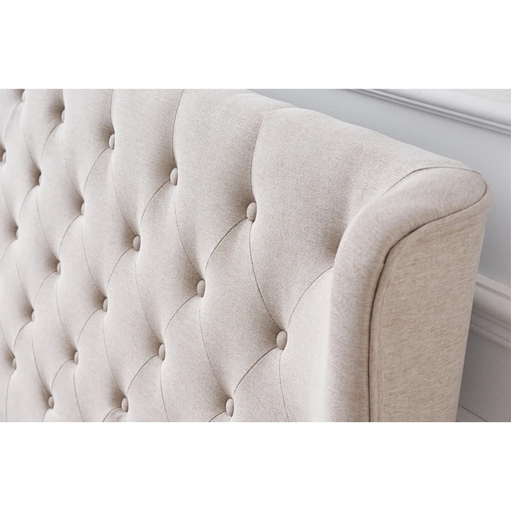Cambridge Tan Beige Linen Tufted Bed - king - Furniture >