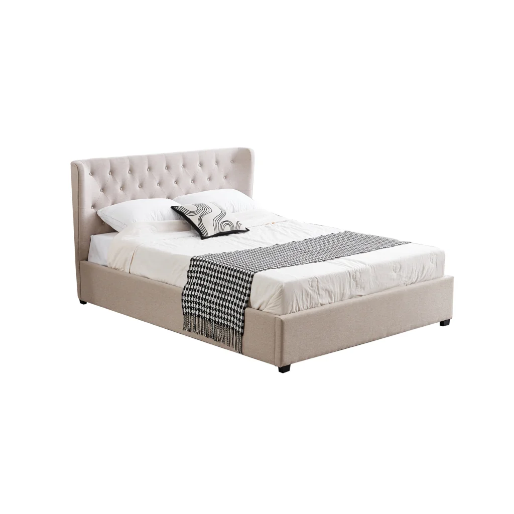 Cambridge Tan Beige Linen Tufted Bed - king - Furniture >