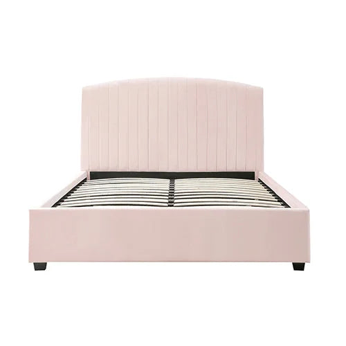 Camelia Bed Frame Queen Size Pink Velvet Upholstery High