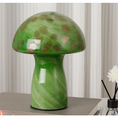 Camouflage Green Retro Swirl Glass Mushroom Table Lamp