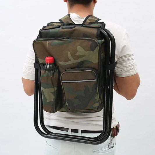 Camouflage Insulated Cooler Backpack Chair - Foldable Stool