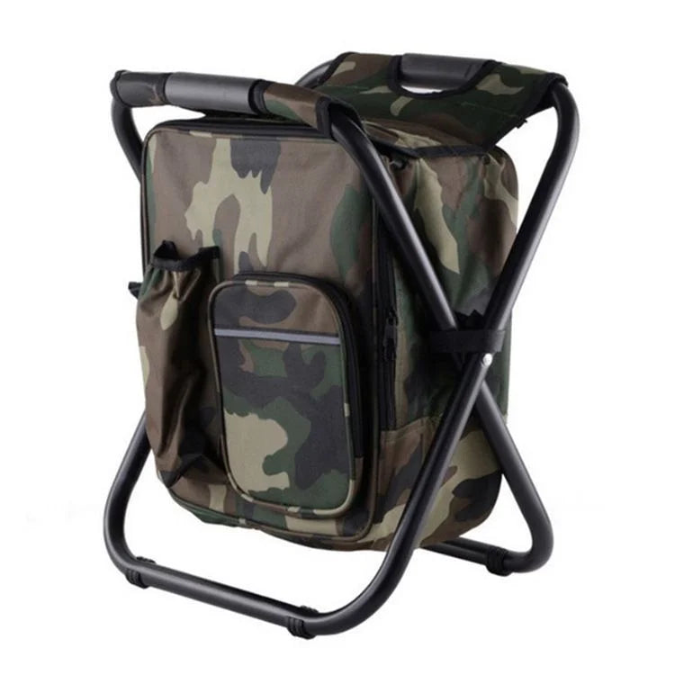 Camouflage Insulated Cooler Backpack Chair - Foldable Stool