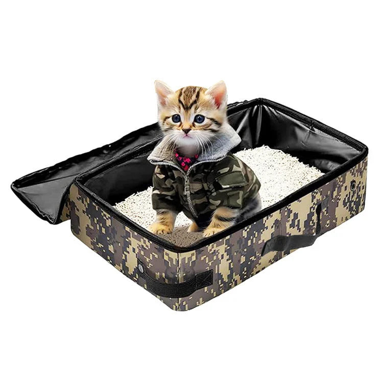 Camouflage Portable Foldable Cat Litter Box - Waterproof