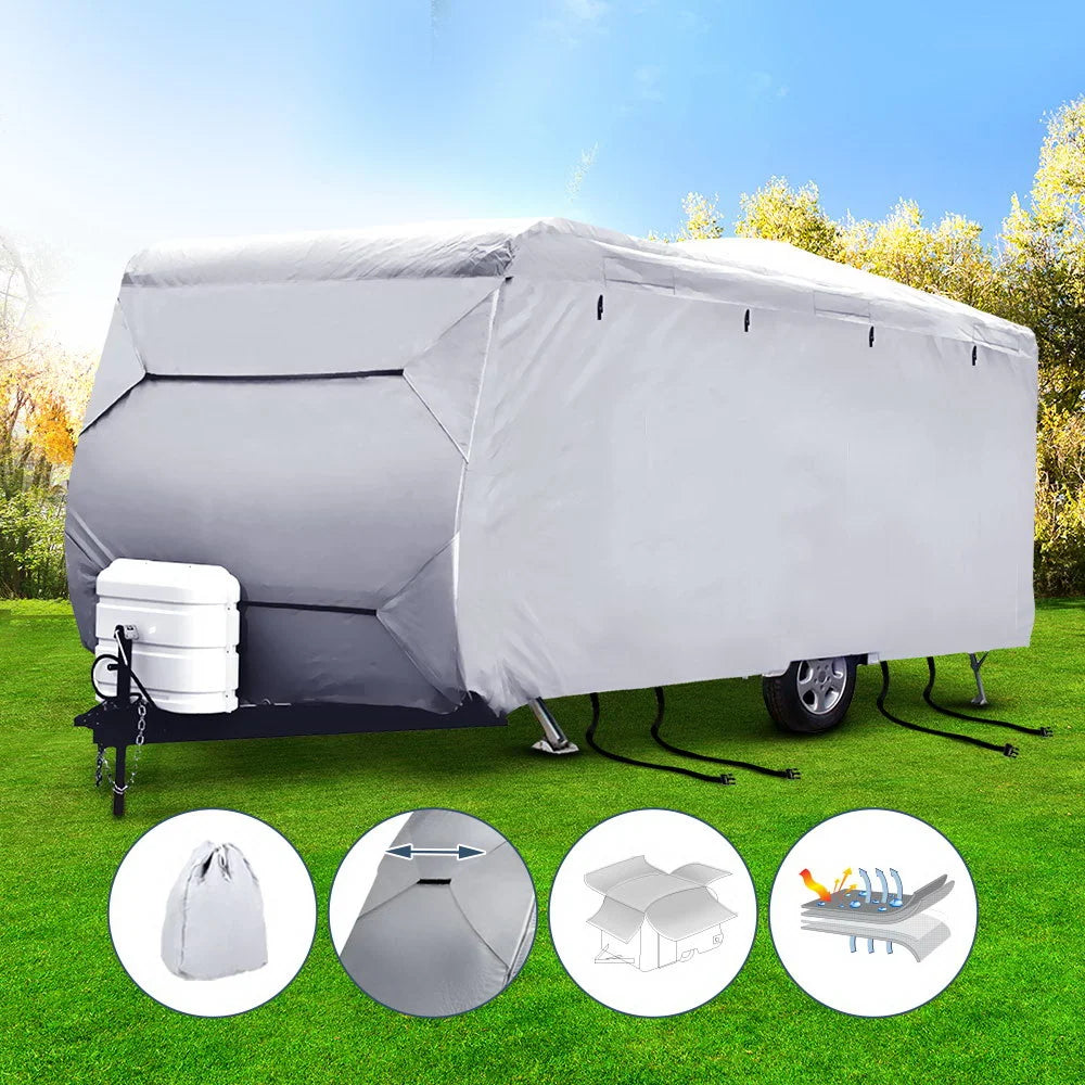 Campervan cover layer with compact layout and accessory details