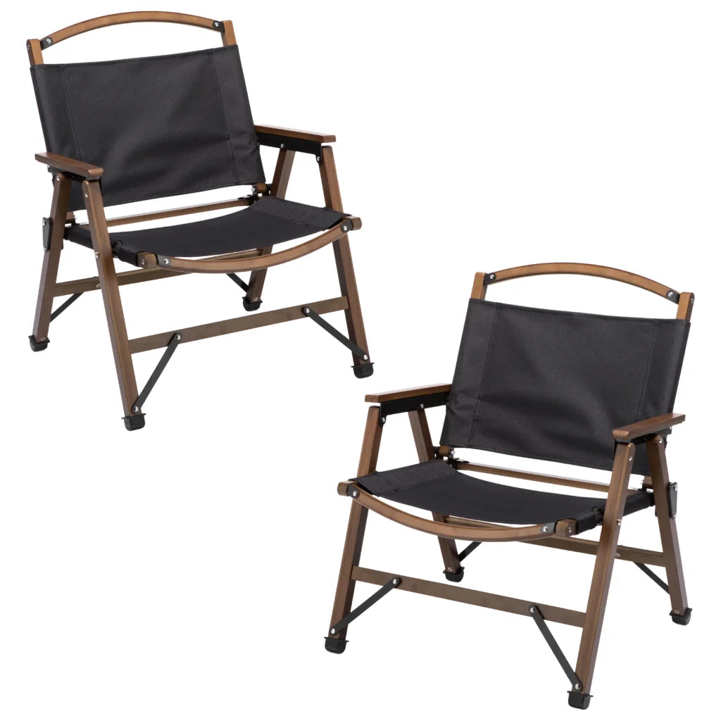 Camping Chairs Set of 2 Bamboo Canvas Foldable Outdoor