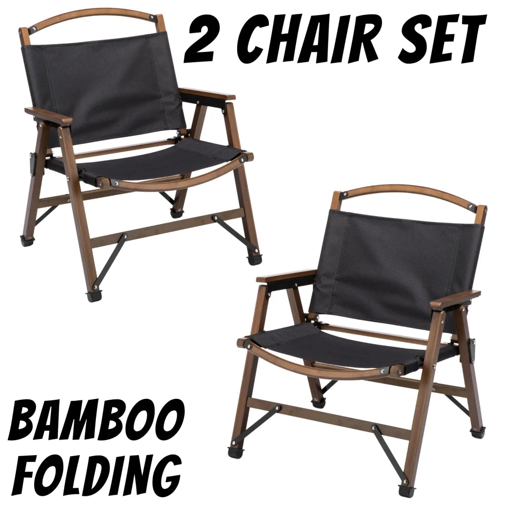 Camping Chairs Set of 2 Bamboo Canvas Foldable Outdoor
