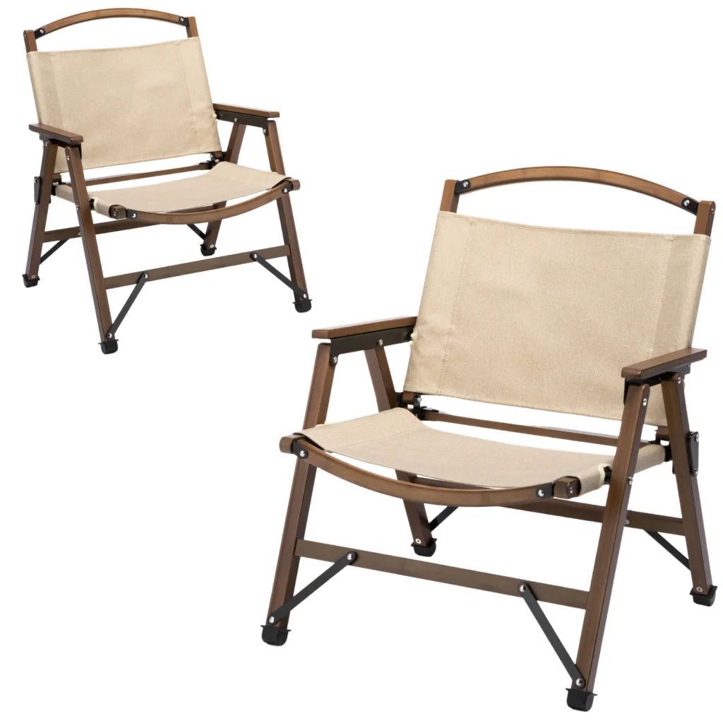 Camping Chairs Set of 2 Bamboo Foldable Outdoor Wooden
