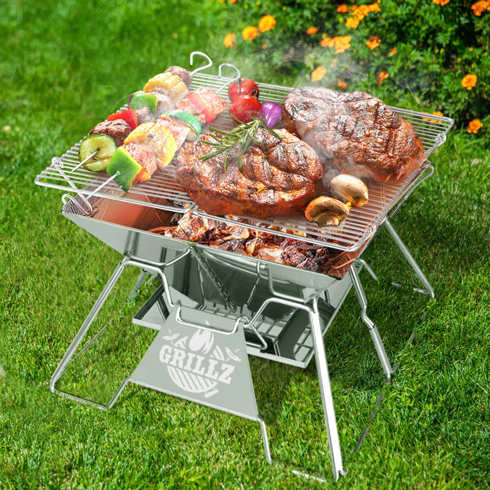 Camping Fire Pit BBQ 2-in-1 Grill Smoker Outdoor Portable