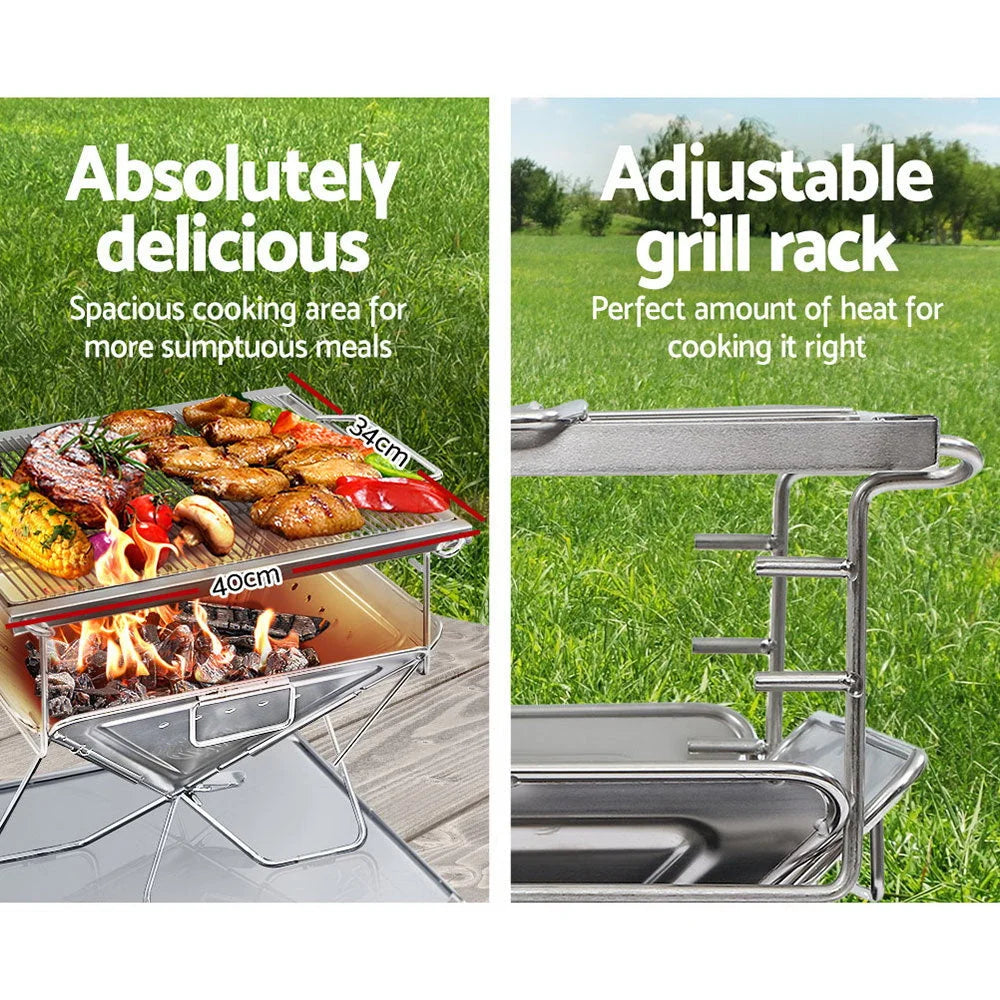 Camping Fire Pit BBQ Portable Folding Stainless Steel Stove