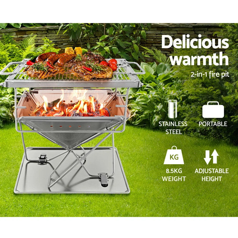 Camping Fire Pit BBQ Portable Folding Stainless Steel Stove