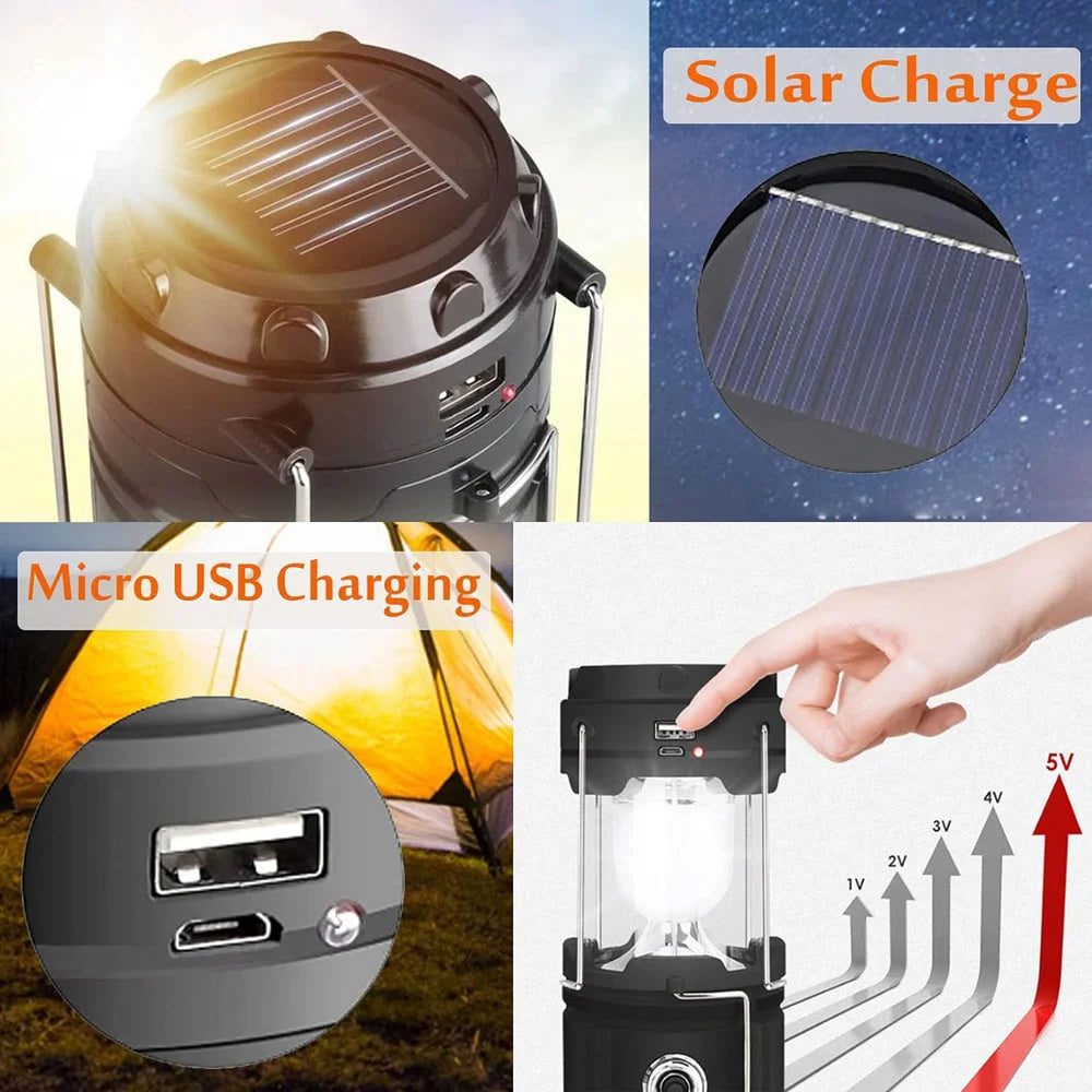 Camping Lamp LED Solar Powered Rechargeable USB Torch